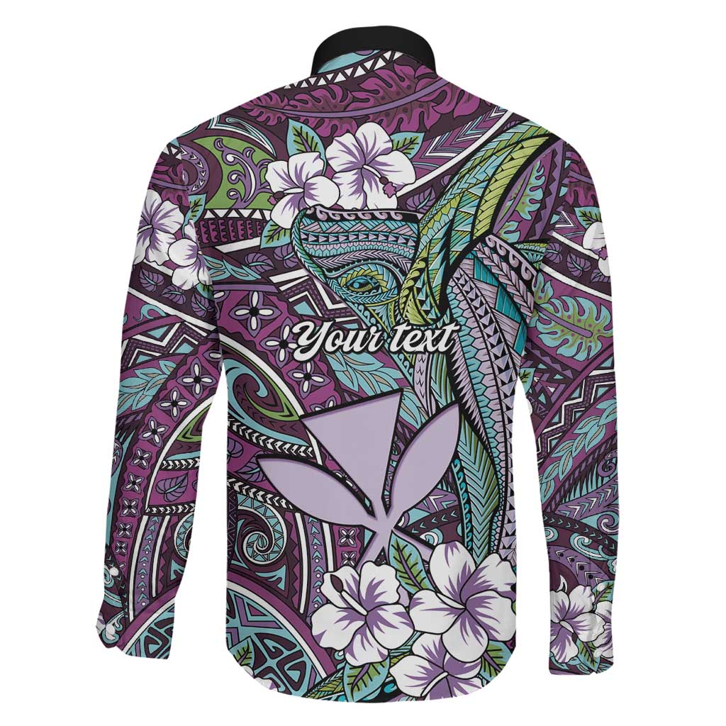 Personalised Hawaii Tribal Humpback Whale Family Matching Off The Shoulder Long Sleeve Dress and Hawaiian Shirt Poni Hibiscus Seamless Pattern