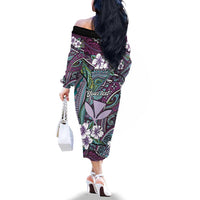 Personalised Hawaii Tribal Humpback Whale Family Matching Off The Shoulder Long Sleeve Dress and Hawaiian Shirt Poni Hibiscus Seamless Pattern