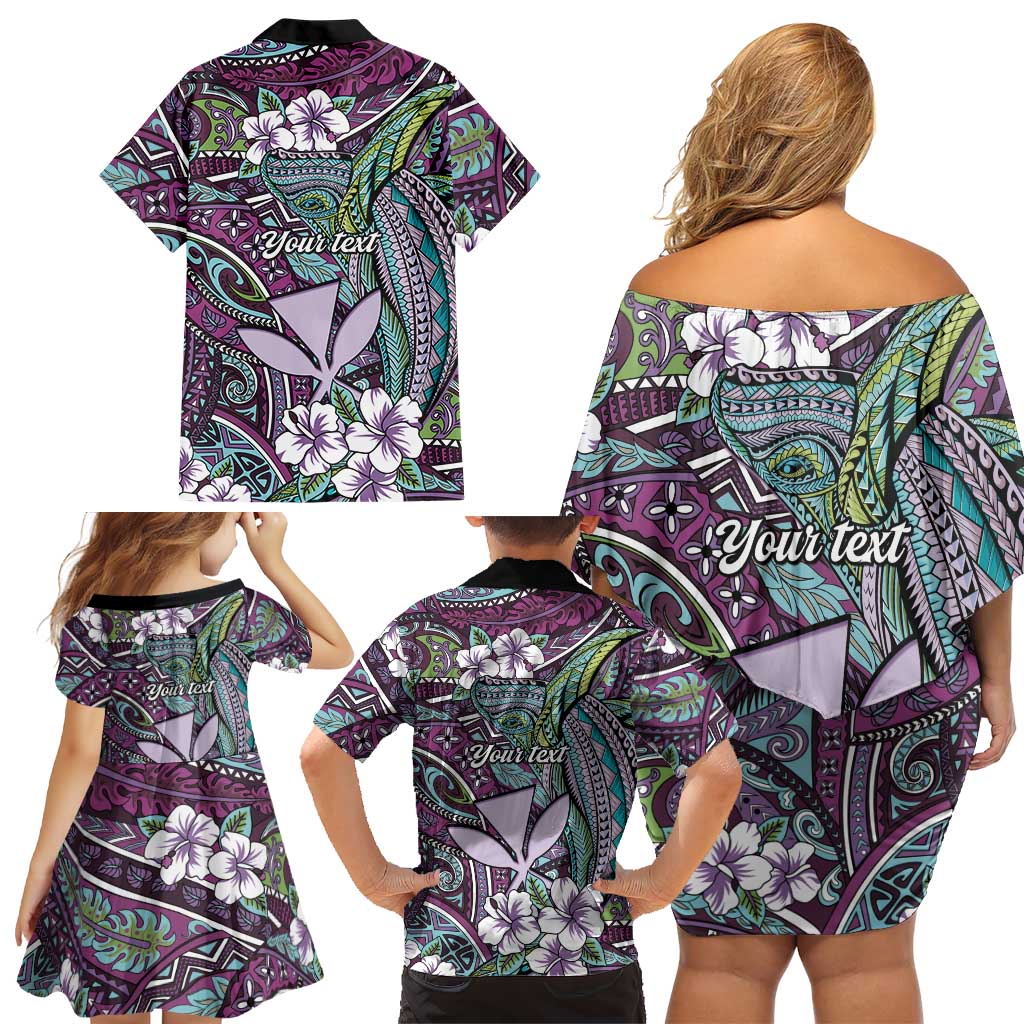 Personalised Hawaii Tribal Humpback Whale Family Matching Off Shoulder Short Dress and Hawaiian Shirt Poni Hibiscus Seamless Pattern LT9 - Polynesian Pride