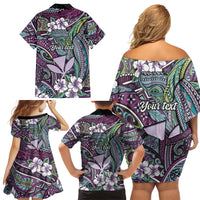 Personalised Hawaii Tribal Humpback Whale Family Matching Off Shoulder Short Dress and Hawaiian Shirt Poni Hibiscus Seamless Pattern LT9 - Polynesian Pride