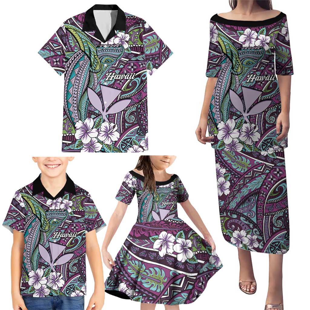 Personalised Hawaii Tribal Humpback Whale Family Matching Puletasi and Hawaiian Shirt Poni Hibiscus Seamless Pattern LT9 - Polynesian Pride