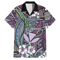 Personalised Hawaii Tribal Humpback Whale Family Matching Puletasi and Hawaiian Shirt Poni Hibiscus Seamless Pattern LT9 Dad's Shirt - Short Sleeve Purple - Polynesian Pride