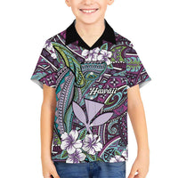 Personalised Hawaii Tribal Humpback Whale Family Matching Summer Maxi Dress and Hawaiian Shirt Poni Hibiscus Seamless Pattern LT9 Son's Shirt Purple - Polynesian Pride