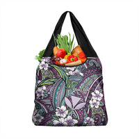 Personalised Hawaii Tribal Humpback Whale Grocery Bag Poni Hibiscus Seamless Pattern