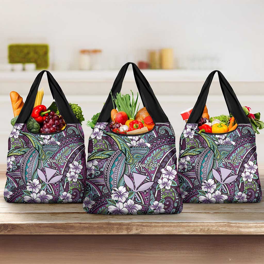 Personalised Hawaii Tribal Humpback Whale Grocery Bag Poni Hibiscus Seamless Pattern