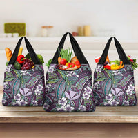 Personalised Hawaii Tribal Humpback Whale Grocery Bag Poni Hibiscus Seamless Pattern