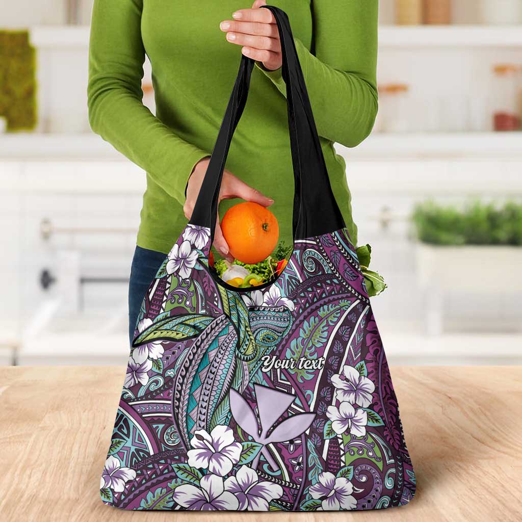Personalised Hawaii Tribal Humpback Whale Grocery Bag Poni Hibiscus Seamless Pattern
