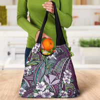 Personalised Hawaii Tribal Humpback Whale Grocery Bag Poni Hibiscus Seamless Pattern