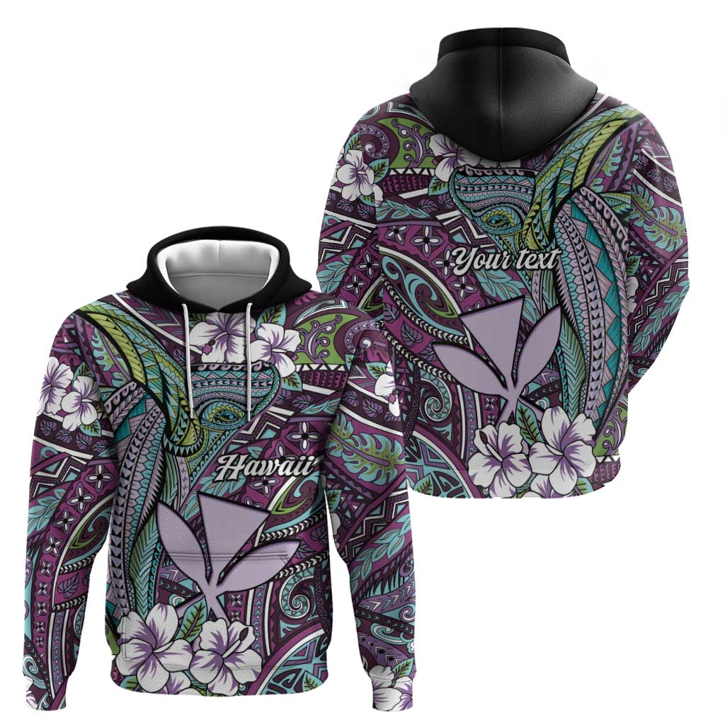 Personalised Hawaii Tribal Humpback Whale Hoodie Poni Hibiscus Seamless Pattern