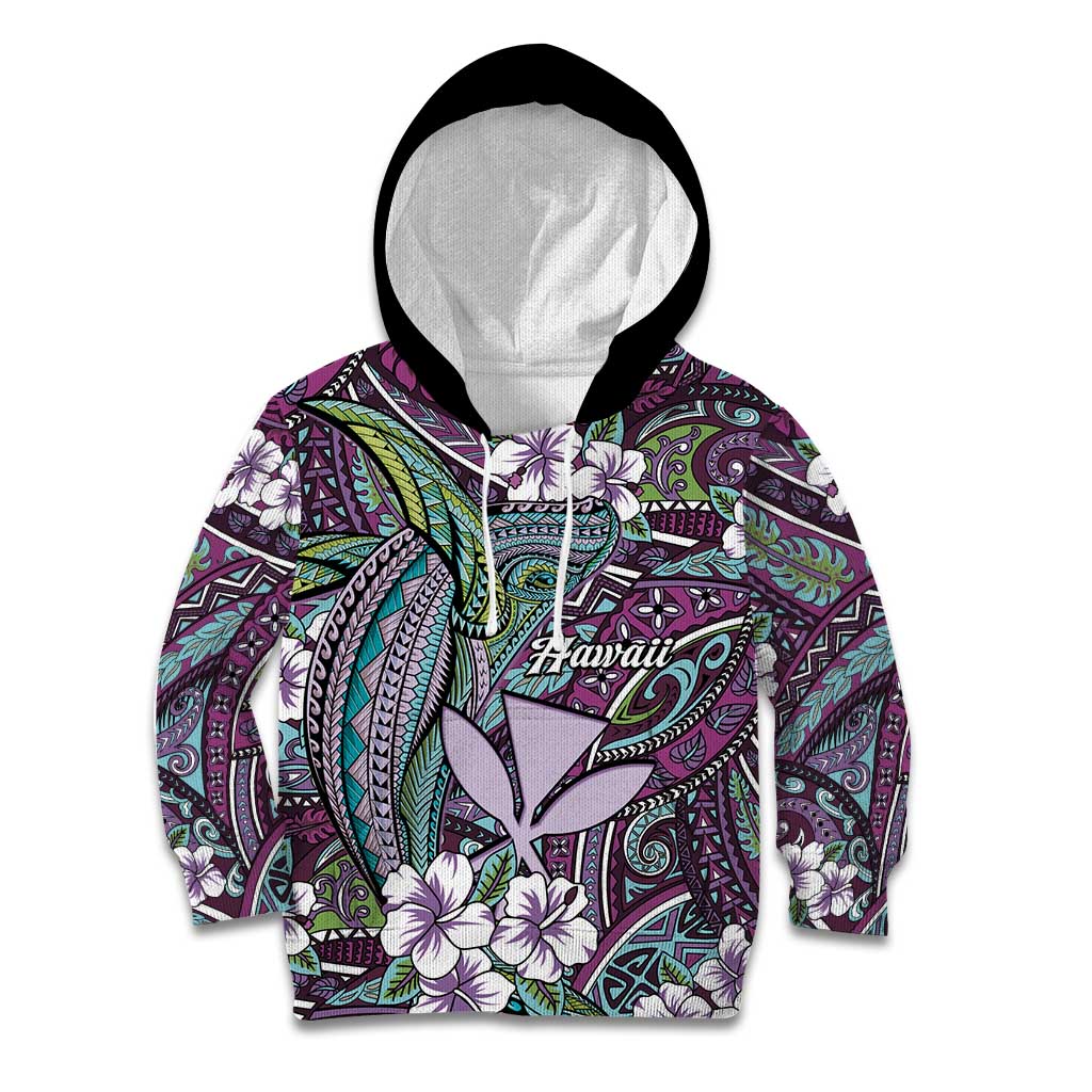 Personalised Hawaii Tribal Humpback Whale Kid Hoodie Poni Hibiscus Seamless Pattern LT9 Hoodie Purple - Polynesian Pride