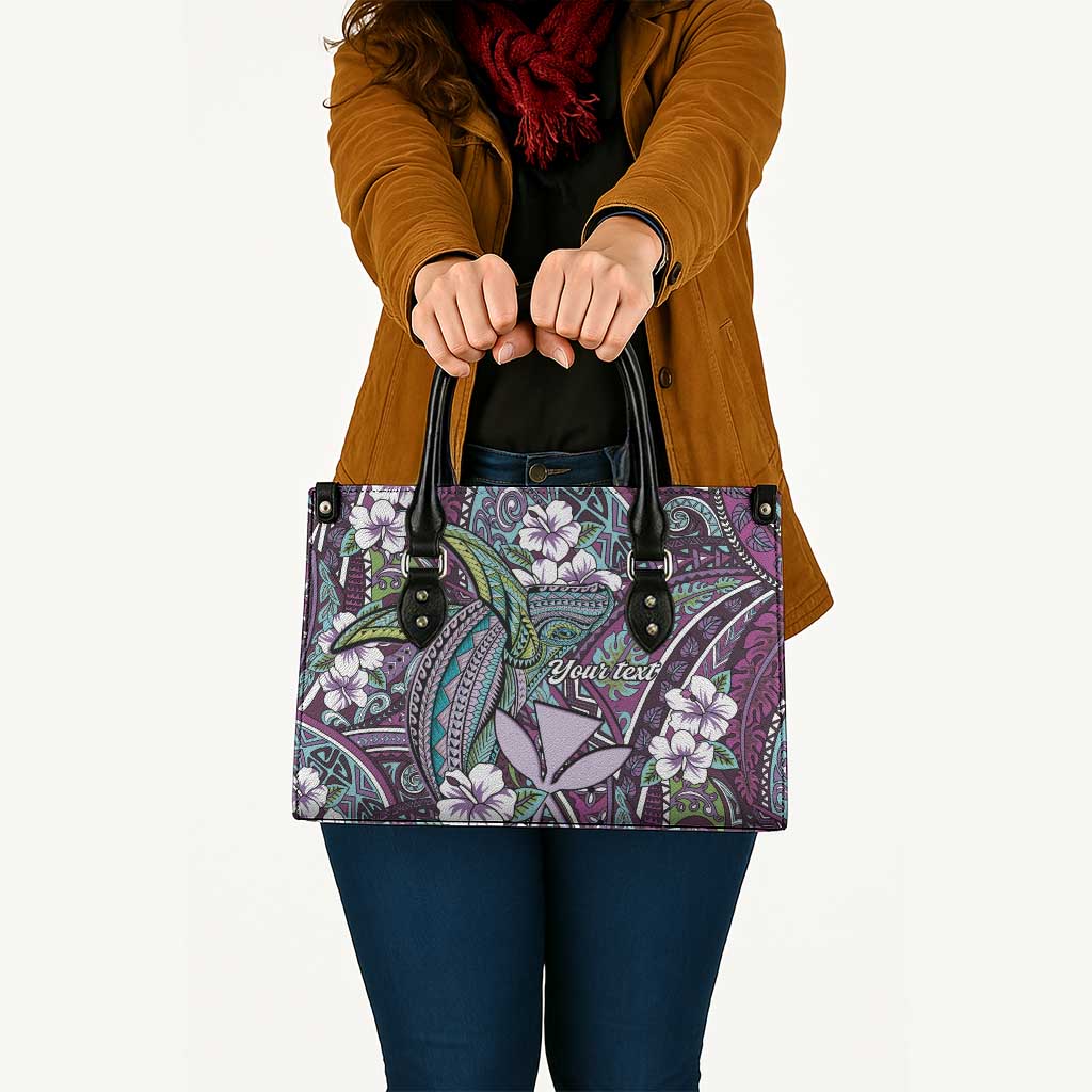 Personalised Hawaii Tribal Humpback Whale Leather Bag Poni Hibiscus Seamless Pattern