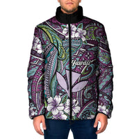 Personalised Hawaii Tribal Humpback Whale Padded Jacket Poni Hibiscus Seamless Pattern