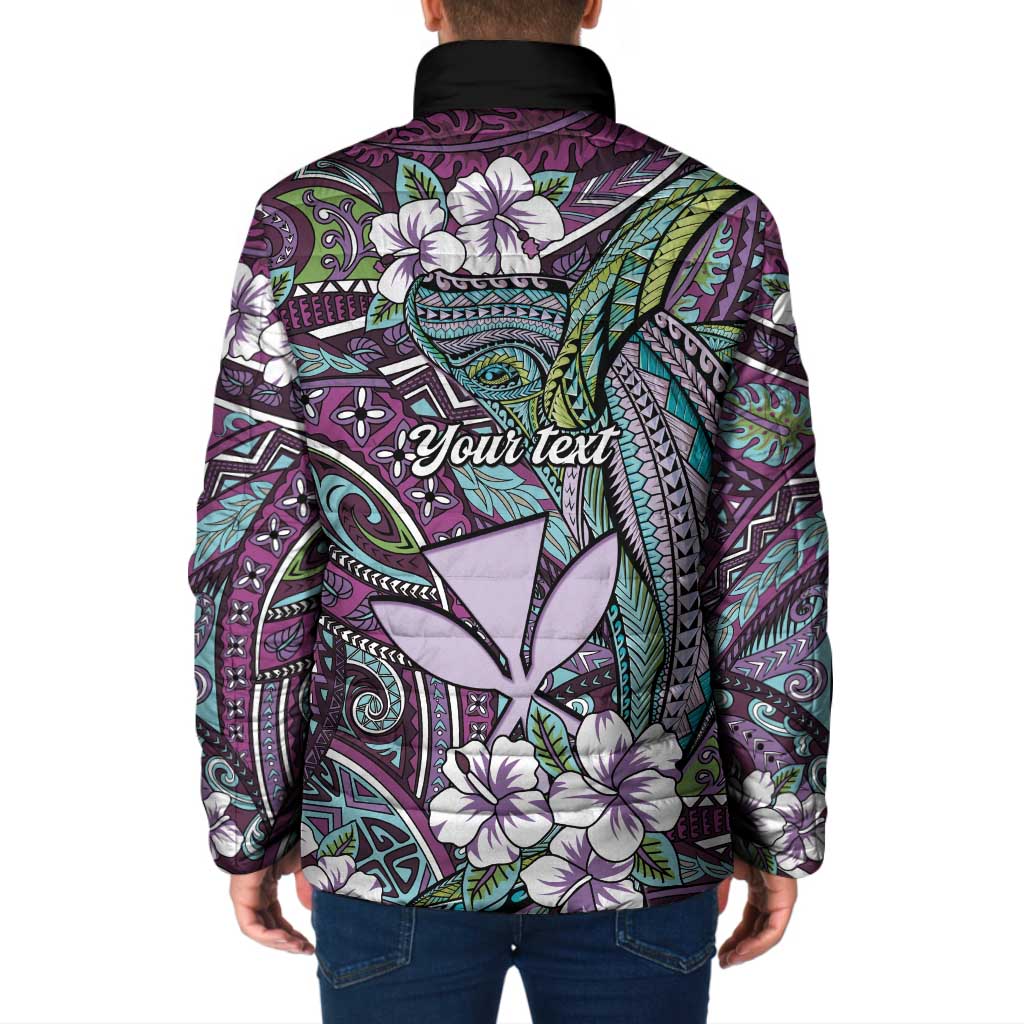 Personalised Hawaii Tribal Humpback Whale Padded Jacket Poni Hibiscus Seamless Pattern