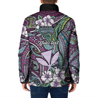 Personalised Hawaii Tribal Humpback Whale Padded Jacket Poni Hibiscus Seamless Pattern