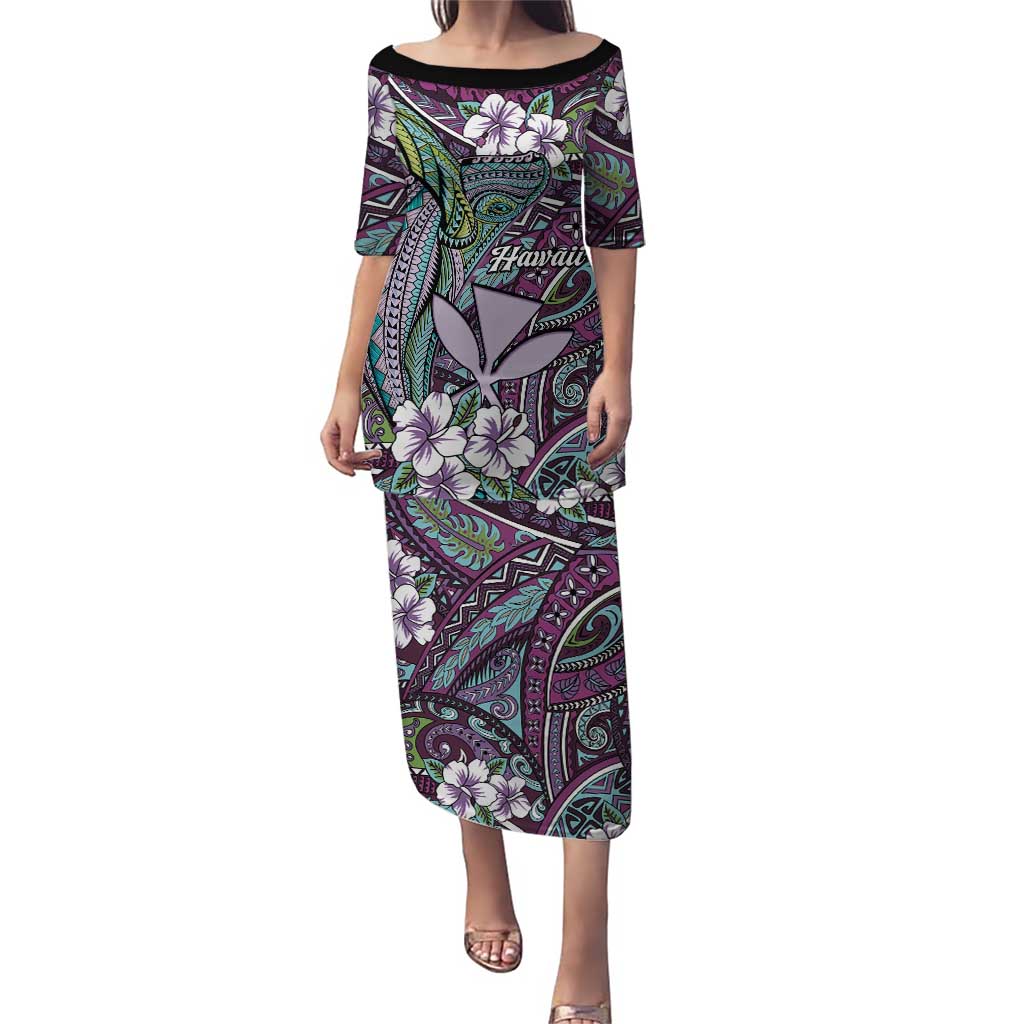 Personalised Hawaii Tribal Humpback Whale Puletasi Poni Hibiscus Seamless Pattern
