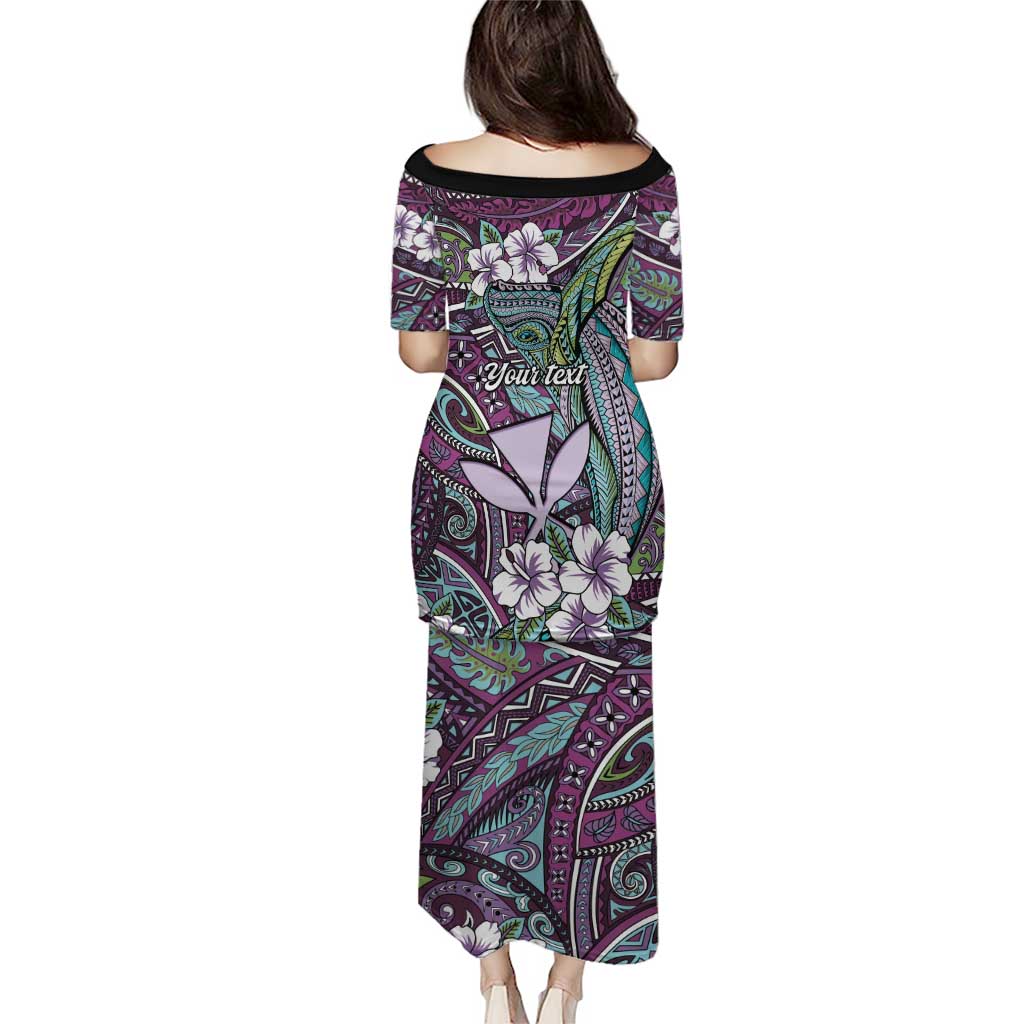 Personalised Hawaii Tribal Humpback Whale Puletasi Poni Hibiscus Seamless Pattern