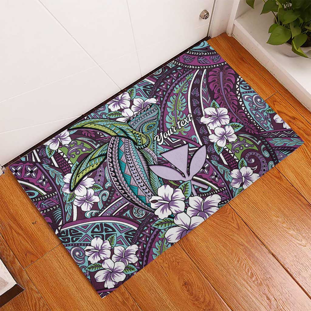 Personalised Hawaii Tribal Humpback Whale Rubber Doormat Poni Hibiscus Seamless Pattern