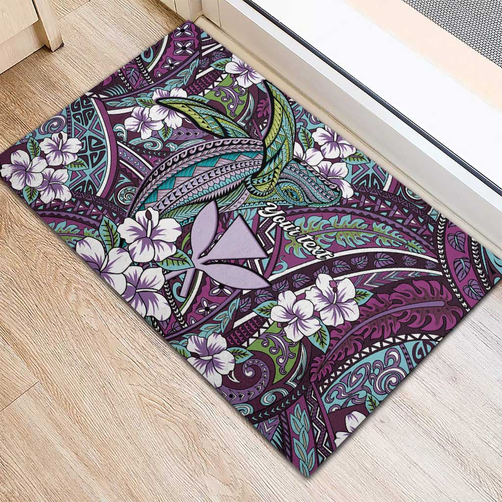 Personalised Hawaii Tribal Humpback Whale Rubber Doormat Poni Hibiscus Seamless Pattern