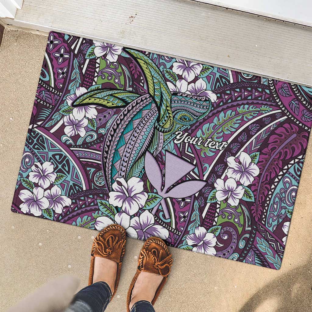 Personalised Hawaii Tribal Humpback Whale Rubber Doormat Poni Hibiscus Seamless Pattern