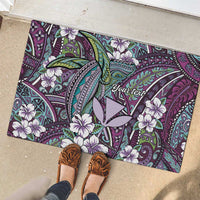 Personalised Hawaii Tribal Humpback Whale Rubber Doormat Poni Hibiscus Seamless Pattern