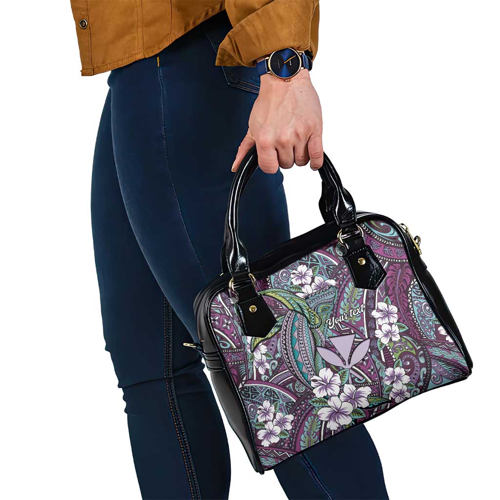 Personalised Hawaii Tribal Humpback Whale Shoulder Handbag Poni Hibiscus Seamless Pattern