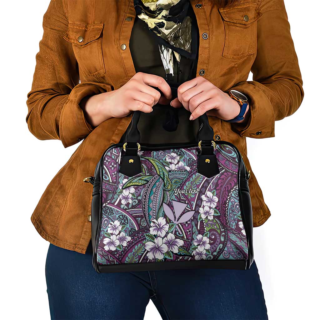 Personalised Hawaii Tribal Humpback Whale Shoulder Handbag Poni Hibiscus Seamless Pattern