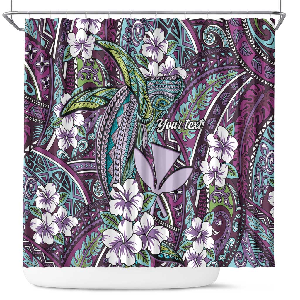 Personalised Hawaii Tribal Humpback Whale Shower Curtain Poni Hibiscus Seamless Pattern LT9 Purple - Polynesian Pride