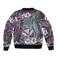 Personalised Hawaii Tribal Humpback Whale Sleeve Zip Bomber Jacket Poni Hibiscus Seamless Pattern