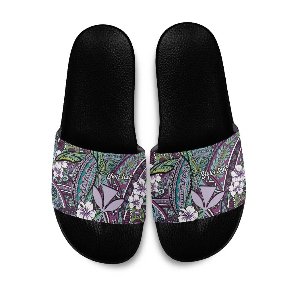 Personalised Hawaii Tribal Humpback Whale Slide Sandals Poni Hibiscus Seamless Pattern