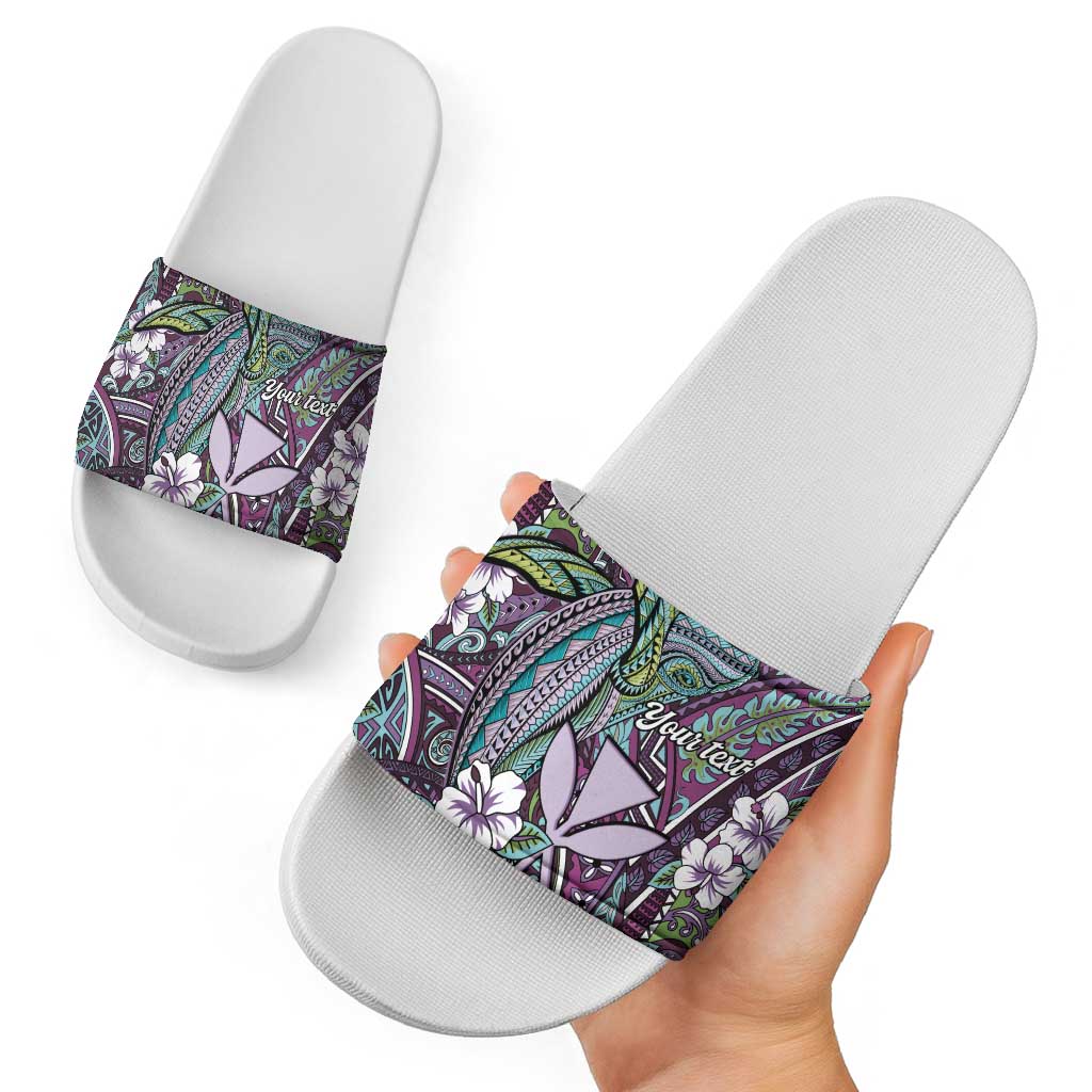 Personalised Hawaii Tribal Humpback Whale Slide Sandals Poni Hibiscus Seamless Pattern