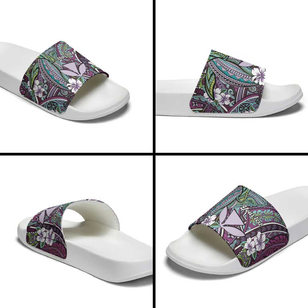 Personalised Hawaii Tribal Humpback Whale Slide Sandals Poni Hibiscus Seamless Pattern