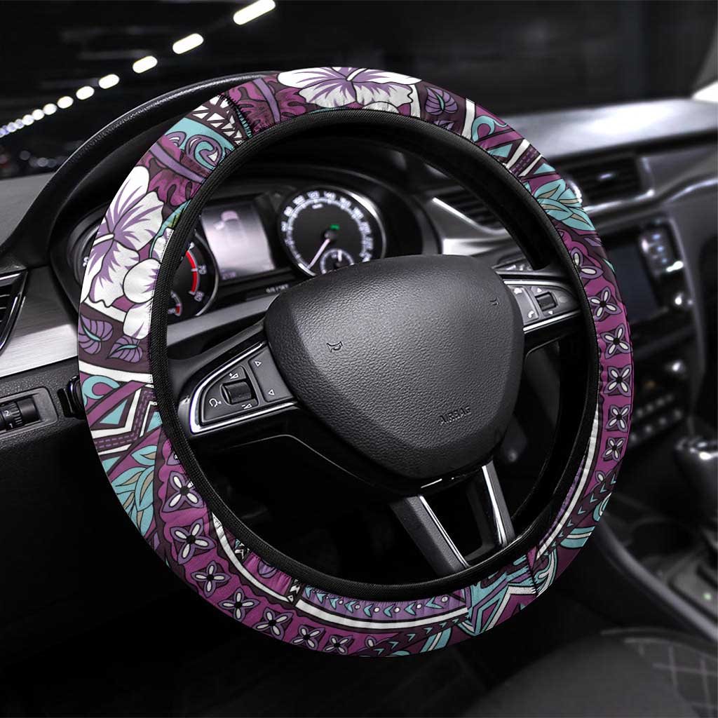 Hawaii Tribal Humpback Whale Steering Wheel Cover Poni Hibiscus Seamless Pattern