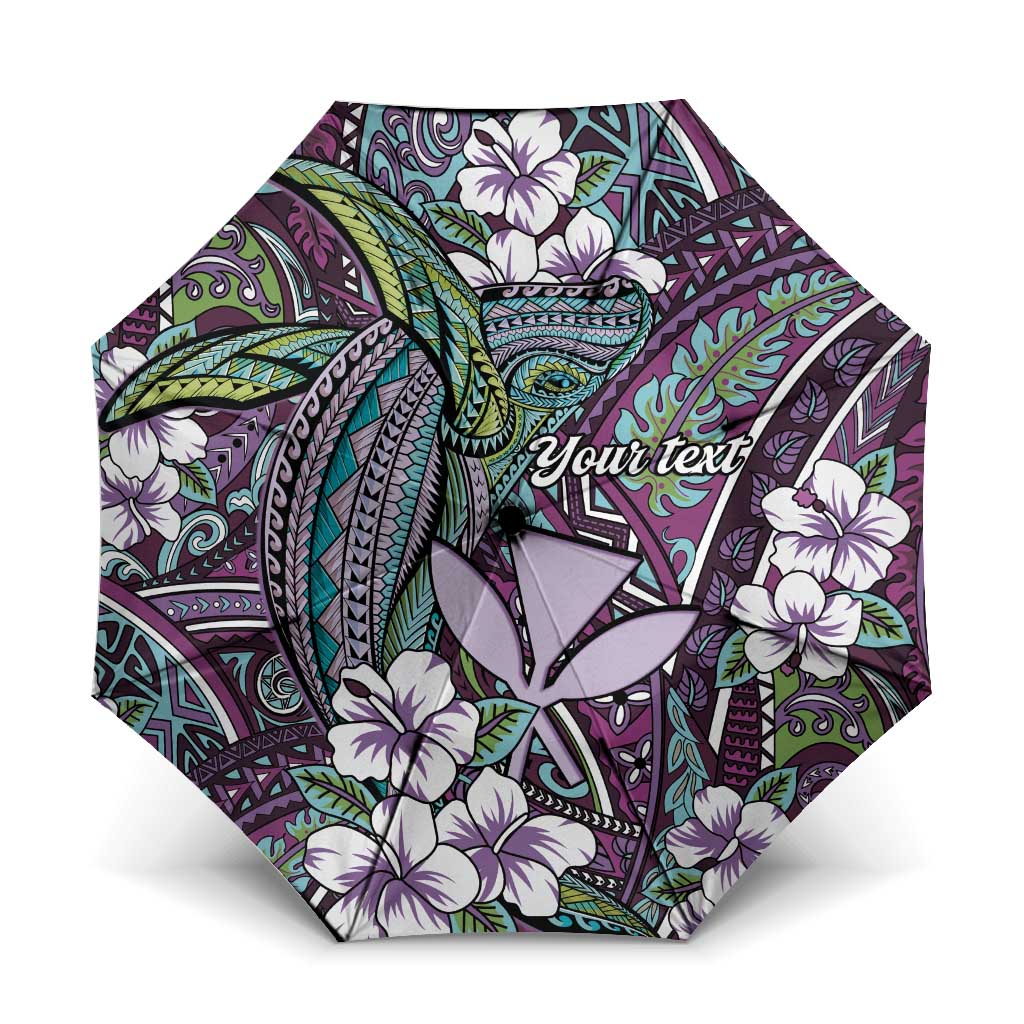 Personalised Hawaii Tribal Humpback Whale Umbrella Poni Hibiscus Seamless Pattern LT9 One Size Folded 11.42 inch Opened Diameter 37.4 inch Purple - Polynesian Pride