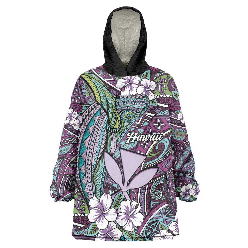 Personalised Hawaii Tribal Humpback Whale Wearable Blanket Hoodie Poni Hibiscus Seamless Pattern