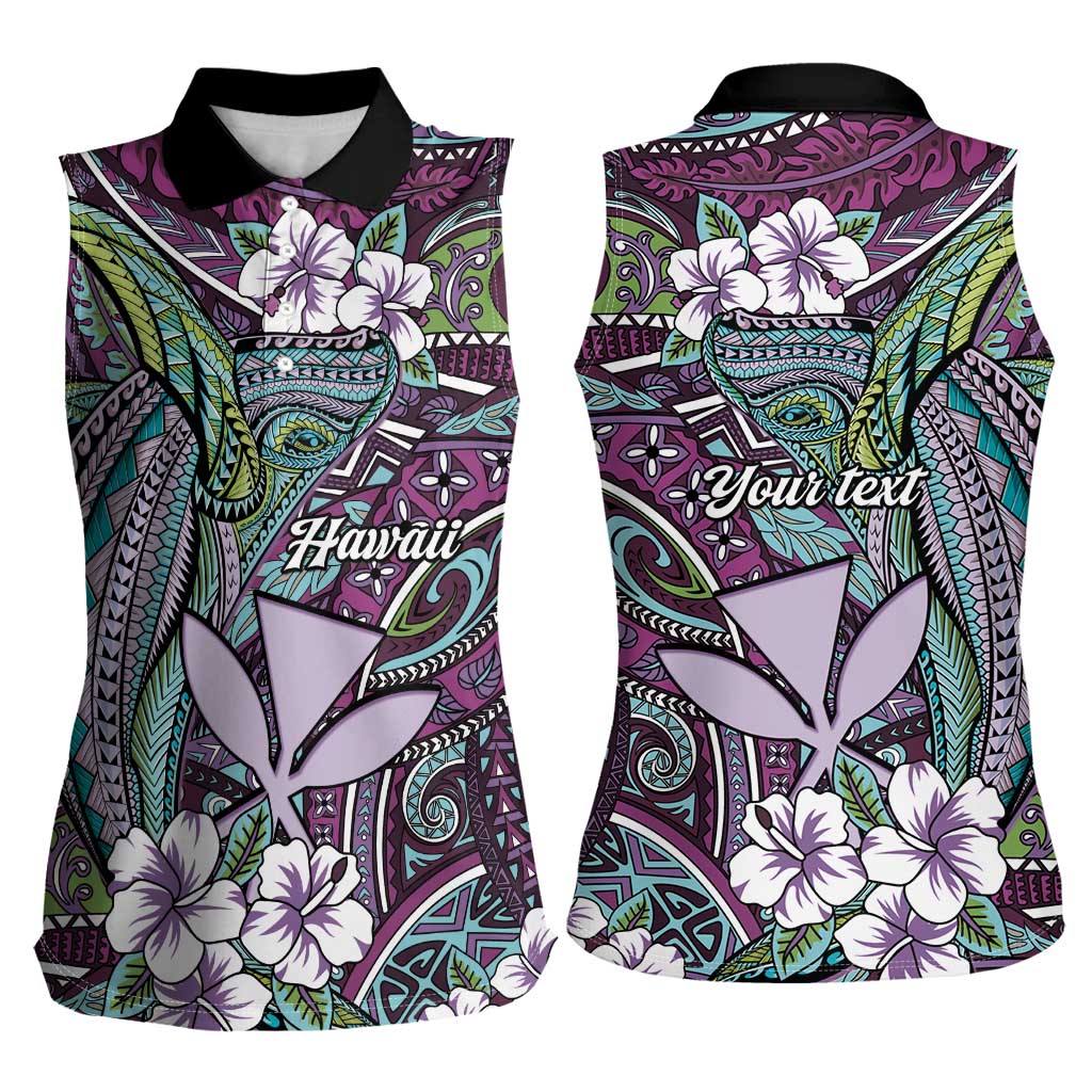 Personalised Hawaii Tribal Humpback Whale Women Sleeveless Polo Shirt Poni Hibiscus Seamless Pattern