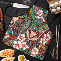 Personalised Hawaii Tribal Humpback Whale Apron Ulaula Hibiscus Seamless Pattern