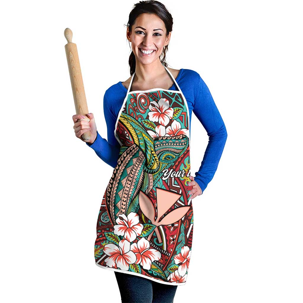 Personalised Hawaii Tribal Humpback Whale Apron Ulaula Hibiscus Seamless Pattern