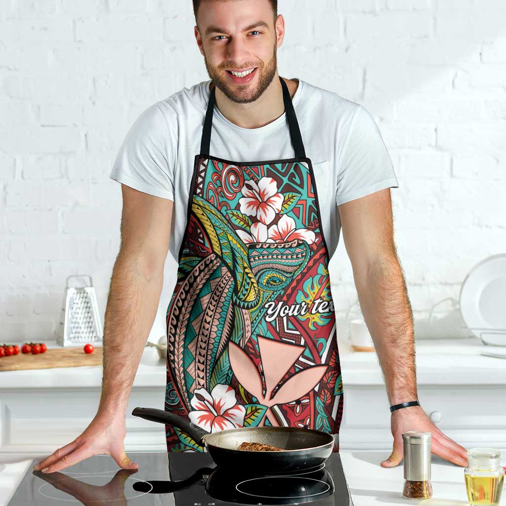Personalised Hawaii Tribal Humpback Whale Apron Ulaula Hibiscus Seamless Pattern