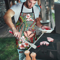Personalised Hawaii Tribal Humpback Whale Apron Ulaula Hibiscus Seamless Pattern