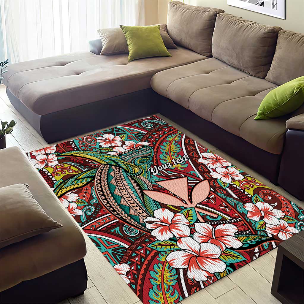 Personalised Hawaii Tribal Humpback Whale Area Rug Ulaula Hibiscus Seamless Pattern LT9 - Polynesian Pride