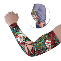 Personalised Hawaii Tribal Humpback Whale Arm Sleeves Ulaula Hibiscus Seamless Pattern