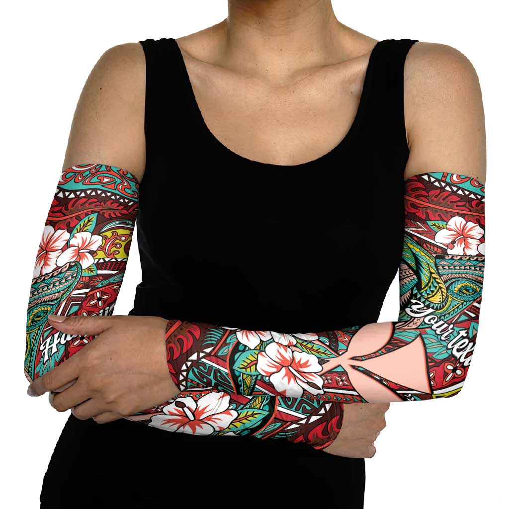 Personalised Hawaii Tribal Humpback Whale Arm Sleeves Ulaula Hibiscus Seamless Pattern