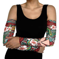 Personalised Hawaii Tribal Humpback Whale Arm Sleeves Ulaula Hibiscus Seamless Pattern