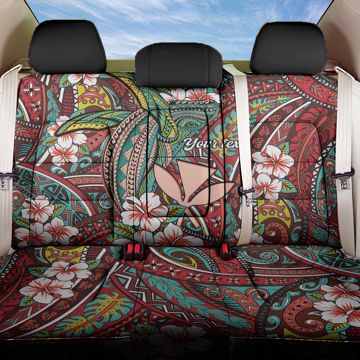 Personalised Hawaii Tribal Humpback Whale Back Car Seat Cover Ulaula Hibiscus Seamless Pattern LT9 One Size Red - Polynesian Pride
