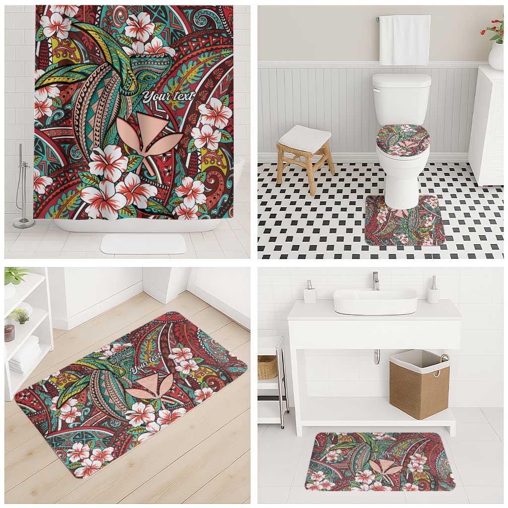 Personalised Hawaii Tribal Humpback Whale Bathroom Set Ulaula Hibiscus Seamless Pattern