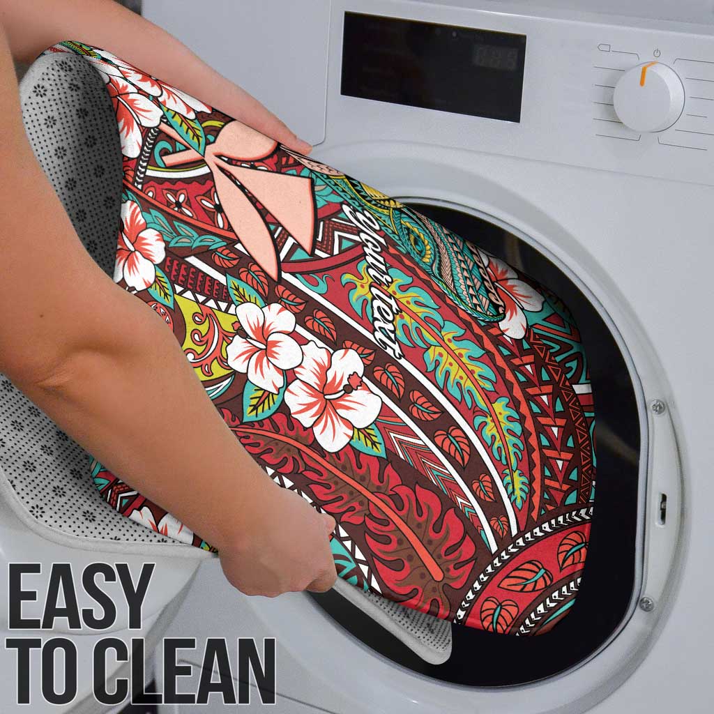 Personalised Hawaii Tribal Humpback Whale Bathroom Set Ulaula Hibiscus Seamless Pattern