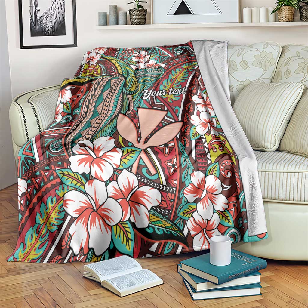 Personalised Hawaii Tribal Humpback Whale Blanket Ulaula Hibiscus Seamless Pattern