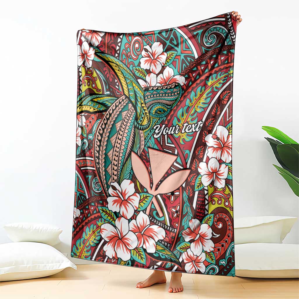 Personalised Hawaii Tribal Humpback Whale Blanket Ulaula Hibiscus Seamless Pattern