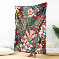 Personalised Hawaii Tribal Humpback Whale Blanket Ulaula Hibiscus Seamless Pattern