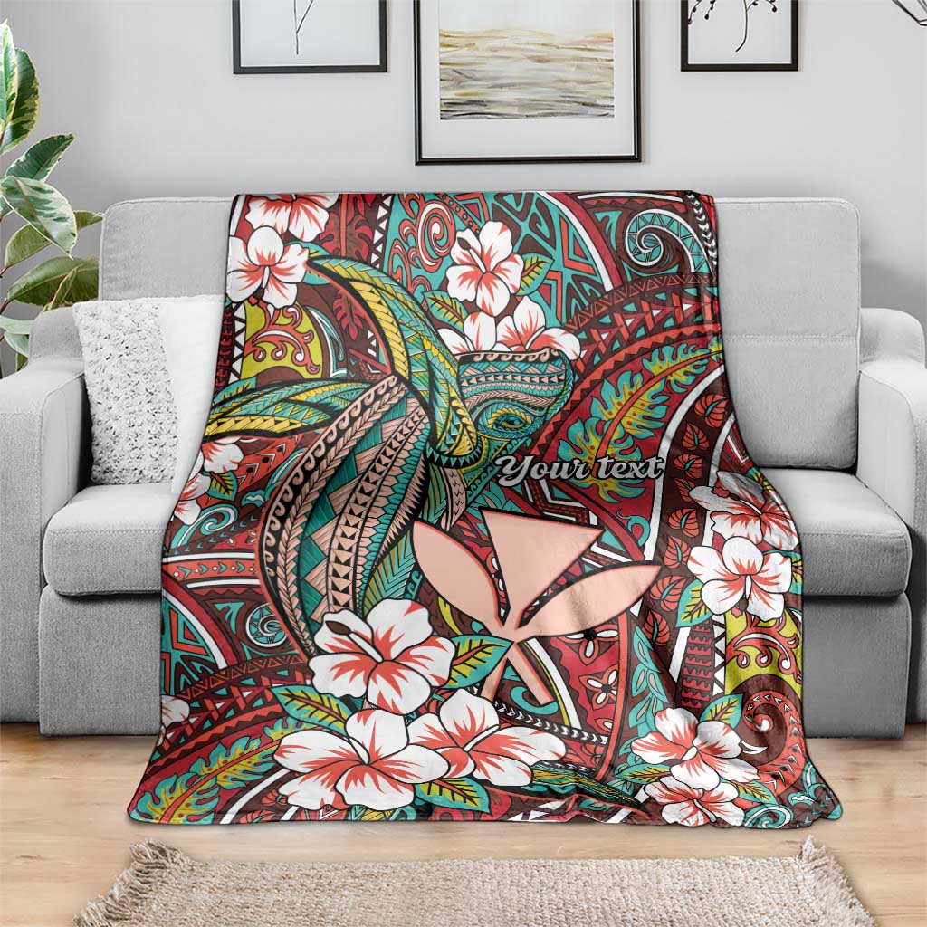 Personalised Hawaii Tribal Humpback Whale Blanket Ulaula Hibiscus Seamless Pattern